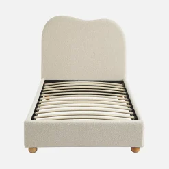 Lit avec sommier à lattes et tête de lit. blanc finition bouclette. L204 x P98 x H96.5cm