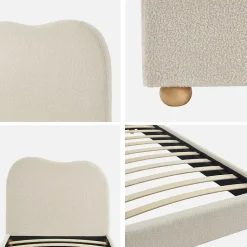 Lit avec sommier à lattes et tête de lit. blanc finition bouclette. L204 x P98 x H96.5cm