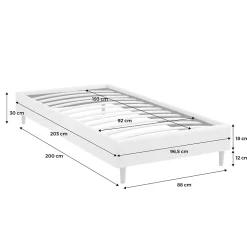Lit avec sommier à lattes. finition bouclette. blanc. L 203 x P 96.5 x H 30cm