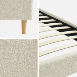 Lit avec sommier à lattes. finition bouclette. blanc. L 203 x P 96.5 x H 30cm