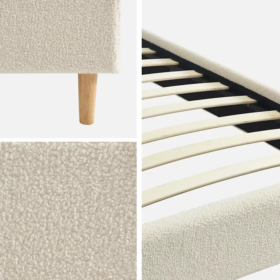 Lit avec sommier à lattes. finition bouclette. blanc. L 203 x P 96.5 x H 30cm