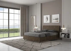 Lit avec sommier à lattes 140x190, tête de lit inclinée Demas en noyer