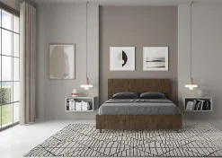 Lit avec sommier à lattes 140x190, tête de lit inclinée Demas en noyer