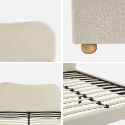 Lit avec sommier à lattes et tête de lit. blanc finition bouclette. L214.5 x P168 x H97cm