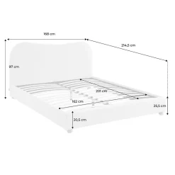 Lit avec sommier à lattes et tête de lit. blanc finition bouclette. L214.5 x P168 x H97cm
