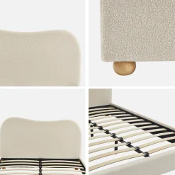 Lit avec sommier à lattes et tête de lit. blanc finition bouclette. L203 x P148 x H97cm
