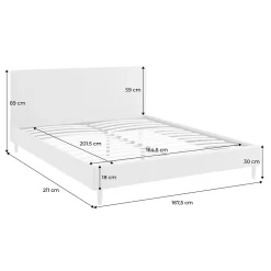 Lit avec sommier à lattes et tête de lit. finition tissu. beige L 211 x P 167.5 x H 89cm