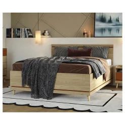 Lit avec sommier NOKI 180x200 cm chene clair et moka Style scandinave