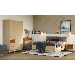 Lit avec sommier NOKI 180x200 cm chene clair et moka Style scandinave