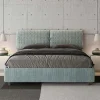 Lit avec sommier rembourré 160x200 Aragona 7 tissu bleu clair Mados