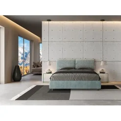 Lit avec sommier rembourré 160x200 Aragona 7 tissu bleu clair Mados