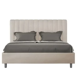 Lit avec sommier rembourré 160x200 Agueda sable microfibre