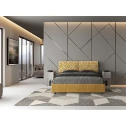 Lit avec sommier rembourré 160x200 en tissu Agata 3 jaune Mados