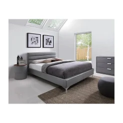 Lit avec sommier THOMAS 160x200 en simili cuir, coloris gris 215 x 99,5 x 165 cm