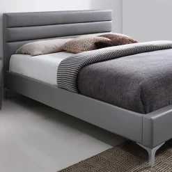Lit avec sommier THOMAS 160x200 en simili cuir, coloris gris 215 x 99,5 x 165 cm