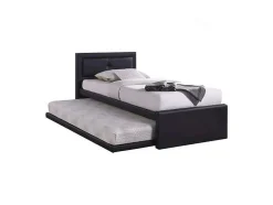 Lit avec tiroir-lit RODAN 90x200 cm en simili cuir coloris noir, sommier inclus.