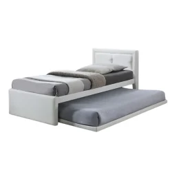 Lit avec tiroir-lit RODAN 90x200 cm Similicuir blanc Sommier inclus Style moderne