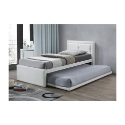 Lit avec tiroir-lit RODAN 90x200 cm Similicuir blanc Sommier inclus Style moderne