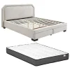 Lit avec tiroirs 180 x 200 cm - Tissu - Beige + Matelas - INASTO