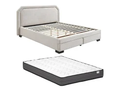 Lit avec tiroirs 180 x 200 cm - Tissu - Beige + Matelas - INASTO