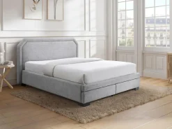 Lit avec tiroirs 140 x 190 cm - Tissu - Gris clair - INASTO