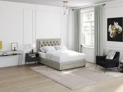 Lit avec tiroirs 180 x 200 cm - Tissu velours - Beige + Matelas - LEOPOLD