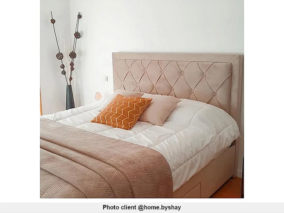 Lit avec tiroirs 180 x 200 cm - Tissu velours - Beige - LEOPOLD