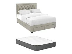 Lit avec tiroirs 140 x 190 cm - Tissu velours - Beige + Matelas - LEOPOLD