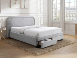 Lit avec tiroirs 140 x 190 cm - Tissu - Gris clair + Matelas - INASTO