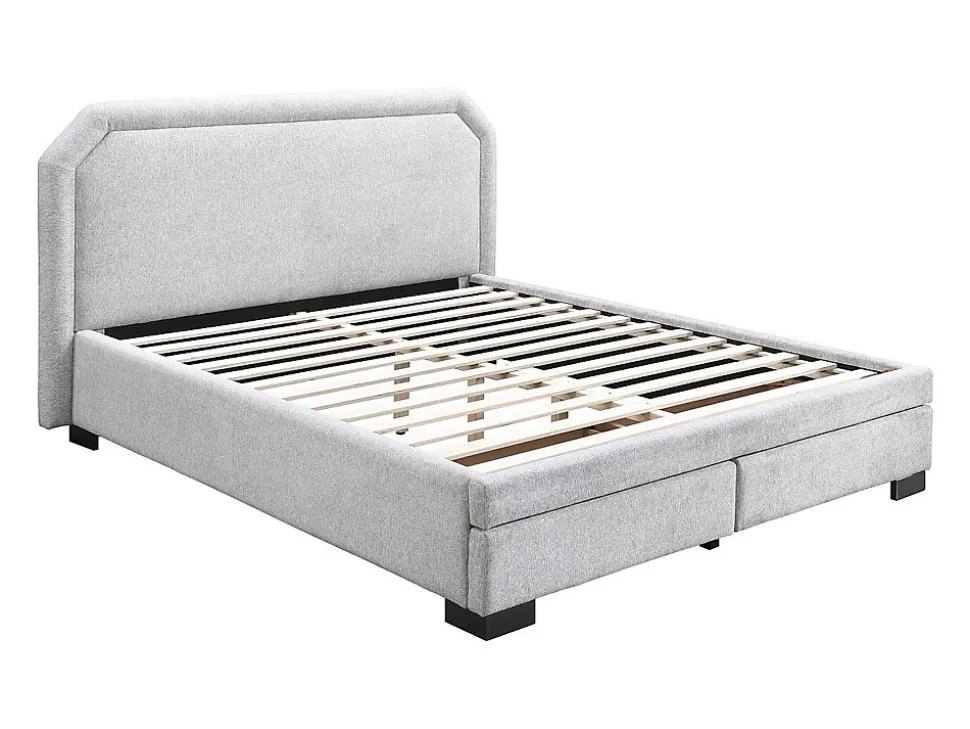 Lit avec tiroirs 140 x 190 cm - Tissu - Gris clair + Matelas - INASTO