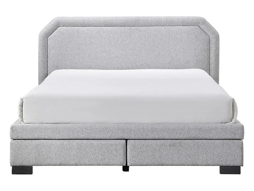 Lit avec tiroirs 140 x 190 cm - Tissu - Gris clair + Matelas - INASTO