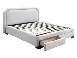 Lit avec tiroirs 140 x 190 cm - Tissu - Gris clair + Matelas - INASTO