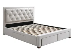 Lit avec tiroirs 160 x 200 cm - Tissu - Beige + Matelas - LEOPOLD