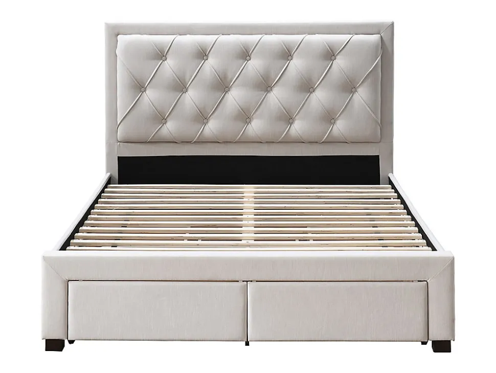 Lit avec tiroirs 160 x 200 cm - Tissu - Beige + Matelas - LEOPOLD