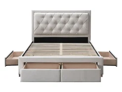 Lit avec tiroirs 160 x 200 cm - Tissu - Beige - LEOPOLD