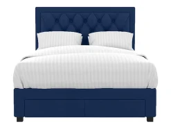 Lit avec tiroirs 160 x 200 cm - Tissu velours bleu - LEOPOLD