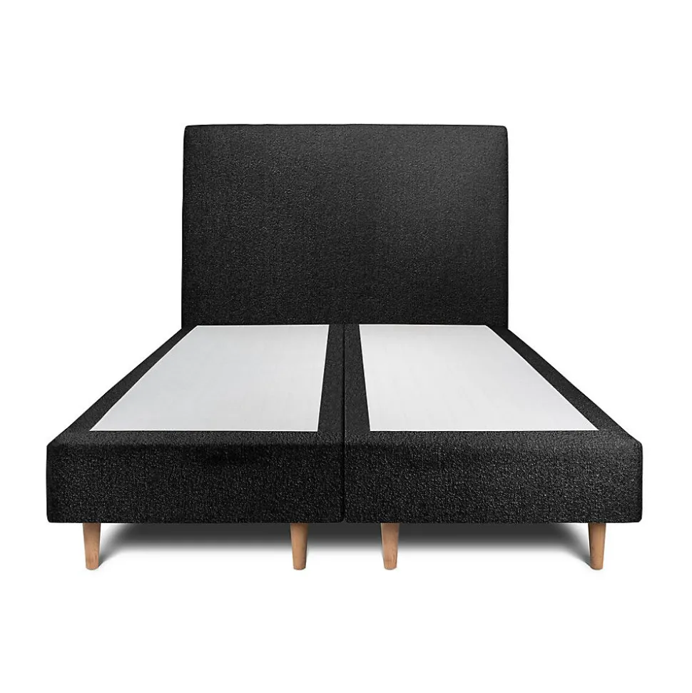 Lit avec tête de lit bouclette et sommier tapissier - Lit en bois massif