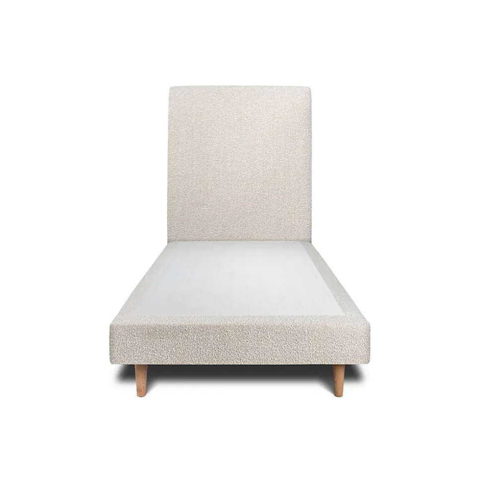 Lit avec tête de lit bouclette et sommier tapissier - Lit en bois massif