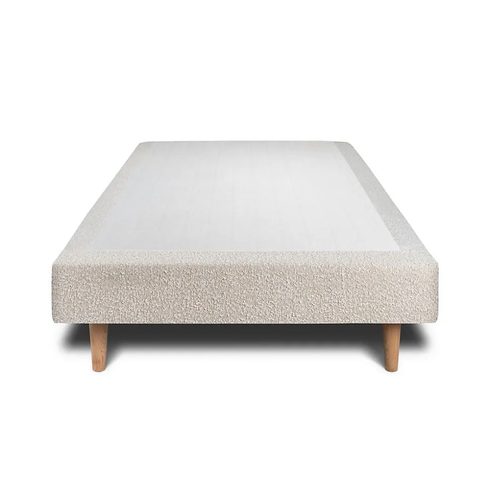 Lit avec tête de lit bouclette et sommier tapissier - Lit en bois massif