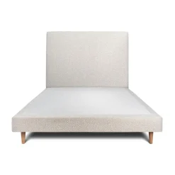 Lit avec tête de lit bouclette et sommier tapissier - Lit en bois massif