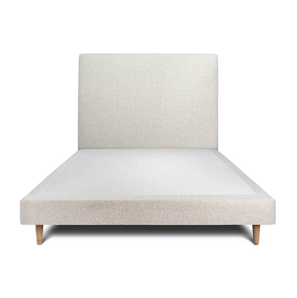 Lit avec tête de lit bouclette et sommier tapissier - Lit en bois massif