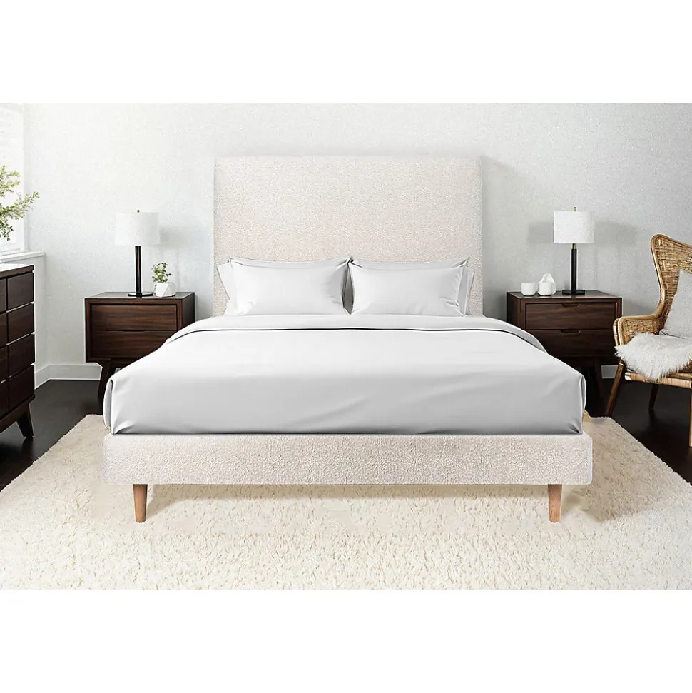 Lit avec tête de lit bouclette et sommier tapissier - Lit en bois massif