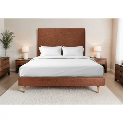 Lit avec tête de lit bouclette et sommier tapissier - Lit en bois massif