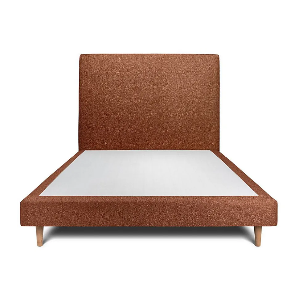 Lit avec tête de lit bouclette et sommier tapissier - Lit en bois massif