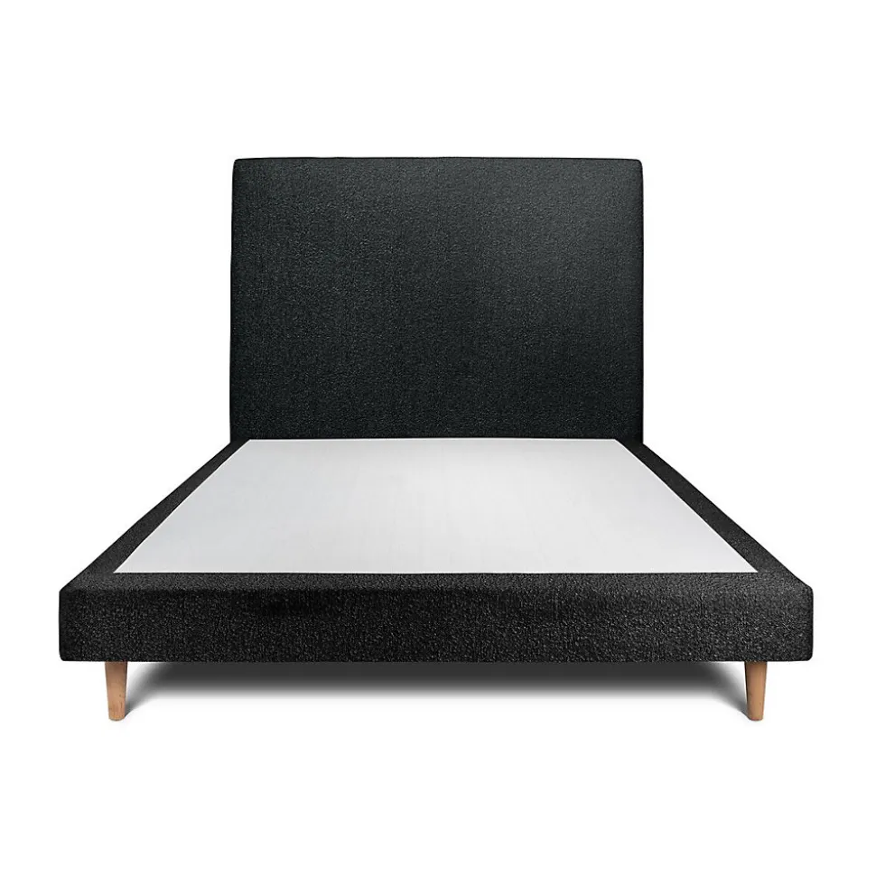 Lit avec tête de lit bouclette et sommier tapissier - Lit en bois massif