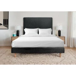 Lit avec tête de lit bouclette et sommier tapissier - Lit en bois massif