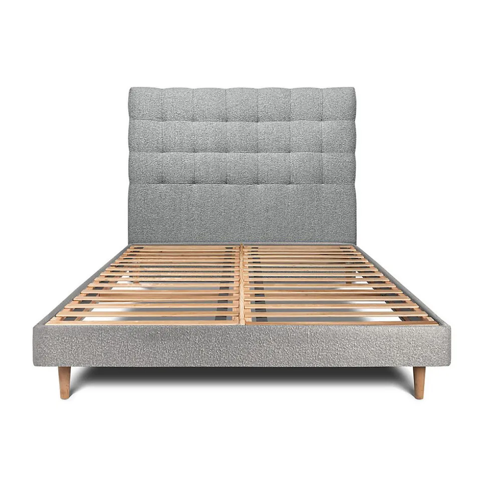 Lit avec tête de lit capitonnée et sommier kit - Lit en bois massif