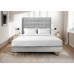 Lit avec tête de lit capitonnée et sommier kit - Lit en bois massif