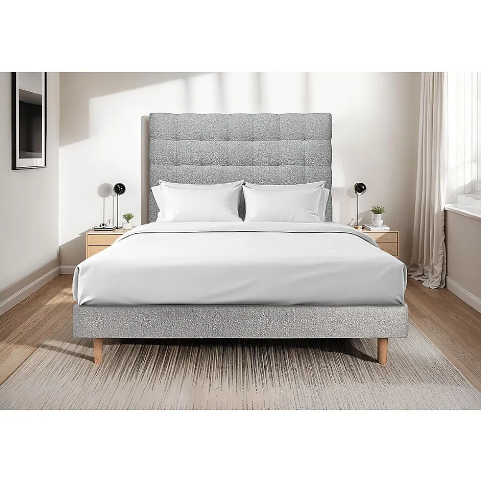 Lit avec tête de lit capitonnée et sommier kit - Lit en bois massif