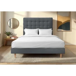 Lit avec tête de lit capitonnée velours et sommier kit - Lit en bois massif